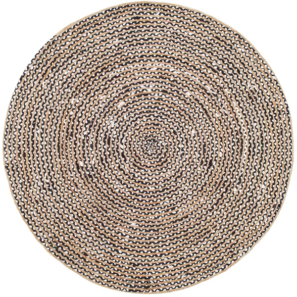 nuLOOM Glinda Natural Fiber Round Area Rug, Black/Grey, 6&