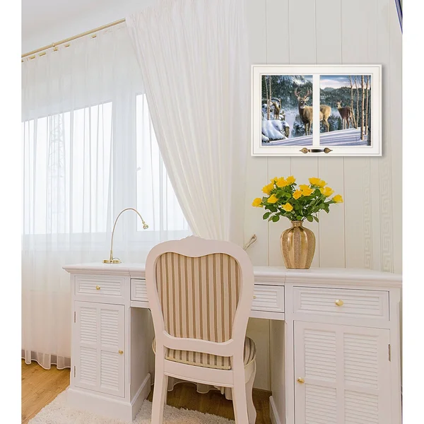 Morning View Deer by Kim Norlien - Ready to Hang Framed Print, White Window-Style Frame