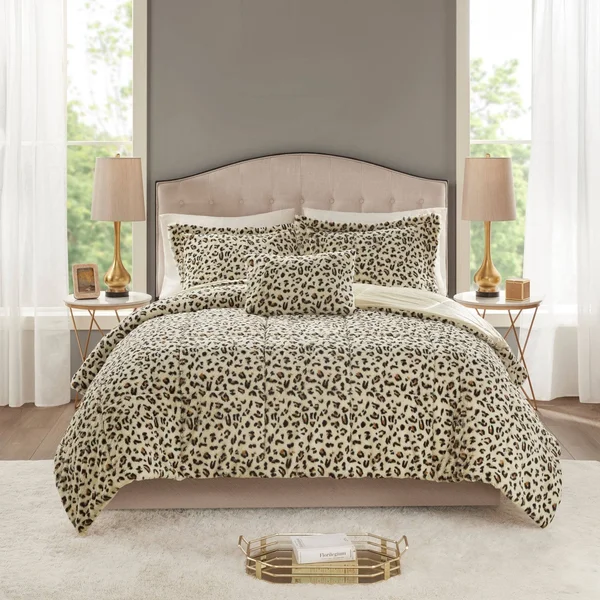 Madison Park Zuri Faux Fur Comforter Set - Cheetah - King