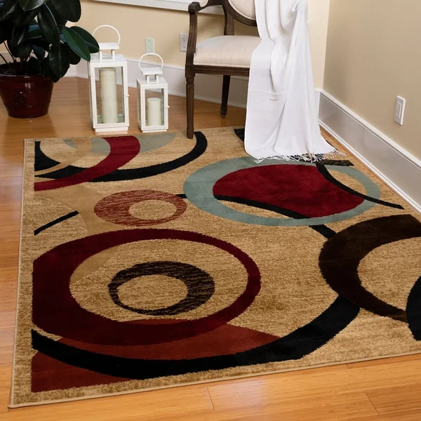 Amazing Area Rug Carpet Oriental Contemporary Abstract Circle Design 5&3x22 x 7&0x22