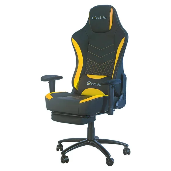 Boyel Living Yellow Ergonomic Faux Leather Seat Adjustable Height Gaming Chairs with Footrest and Waist Support