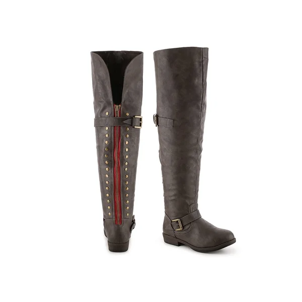 Journee Collection Kane Over The Knee Boot, Women's, Dark Taupe, Size 8, Boots, Riding