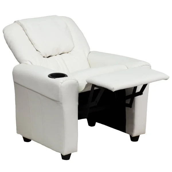 Lancaster Home Contemporary Green Vinyl Kids Recliner with Cup Holder and Headrest