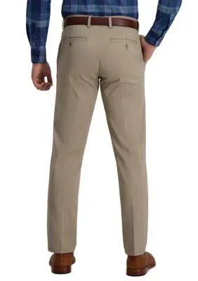 Haggar Med Khaki Men's Motion Khaki Straight Fit Flat Front Casual Pants