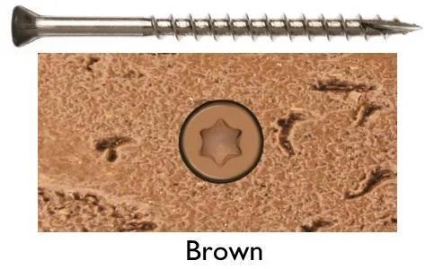8 x 2-1/2 Headcote Deck Screws - 316 Stainless Steel, Brown Trim Head, T-20 Star Drive - Qty:350