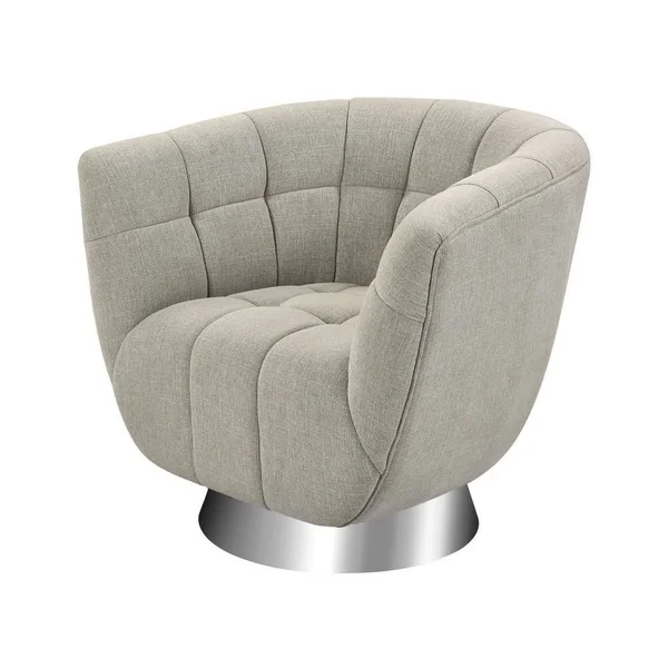 Modern Grey Linen Tub Chair Made of Eucalyptus Wood - Foam, Linen Fabric, MDF, Stainles in Grey, Gray
