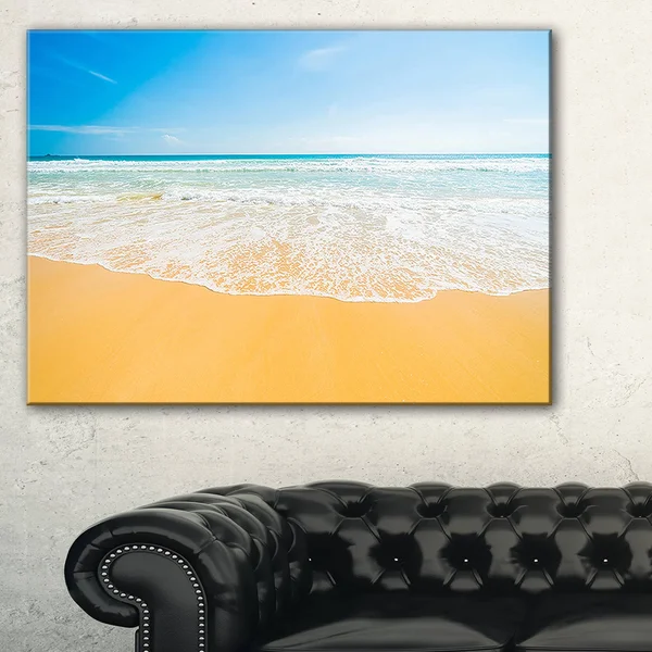 Design Art Long Waves on Sand Under Blue Sky Seashore Photographic Print on Wrapped Canvas Size: 20x22 H x 40x22 W x 1x22 D