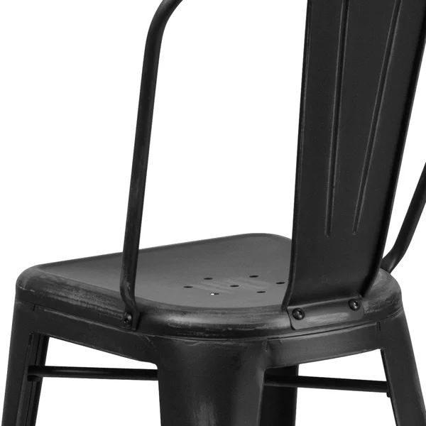 24x22 High Distressed Metal Indoor-Outdoor Counter Height Stool with Back - 17.75x22W x 22x22D x 40.25x22H - Black