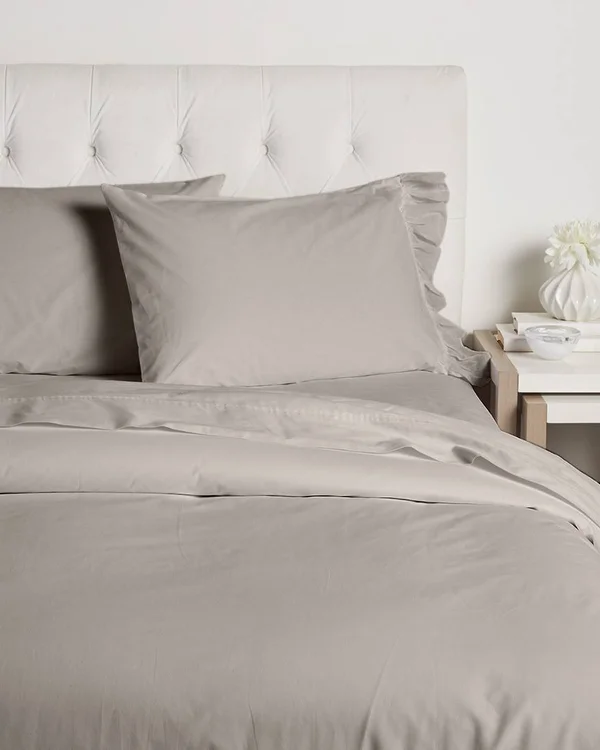 Boho Bed Voile Ruffle Duvet Set Pebble