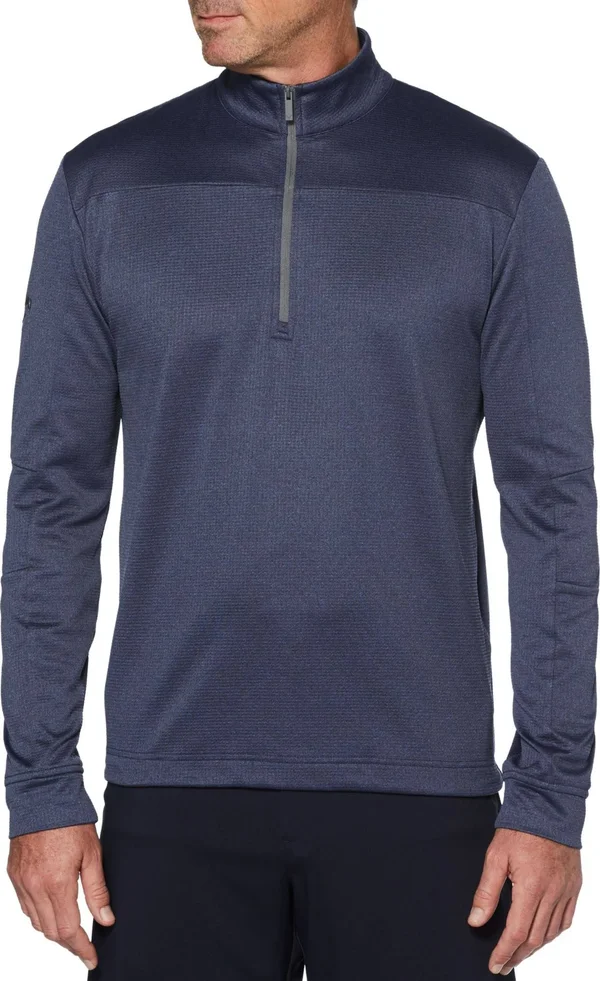 Callaway Stretch Waffle Fleece 1/4 Zip Pullover (Peacoat Heather) Men's Clothing