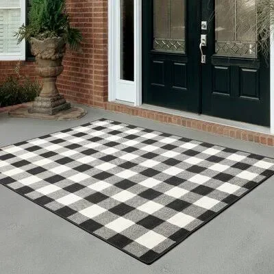 Wiest Plaid Black/Cream Indoor/Outdoor Area Rug Millwood Pines Rug Size: Rectangle 7&10x22 x 10&10x22