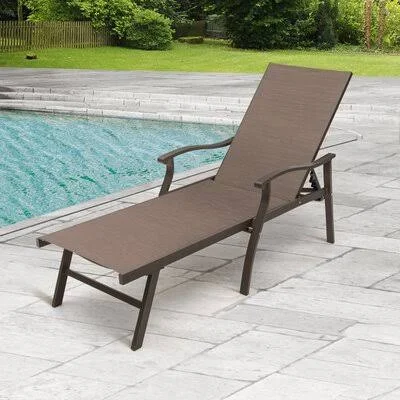 Aluminum Adjustable Chaise Lounge Chair Five-Position and Full Flat Outdoor Recliner All Weather for Patio - Beach, Yard, Pool Re