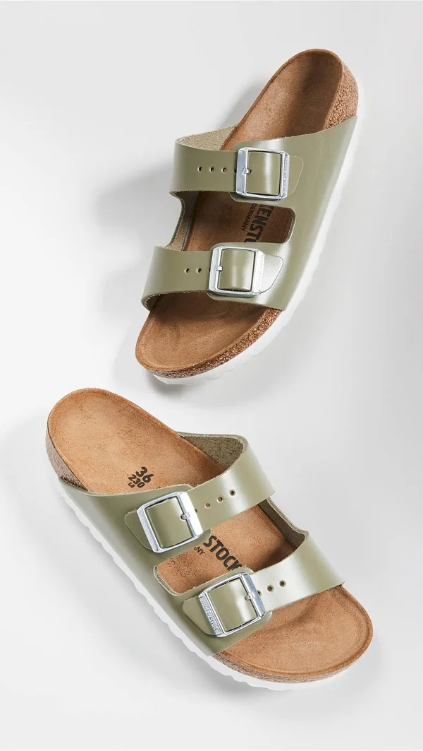 Women's Arizona Birkenstock Khaki Leather - Khaki, 37