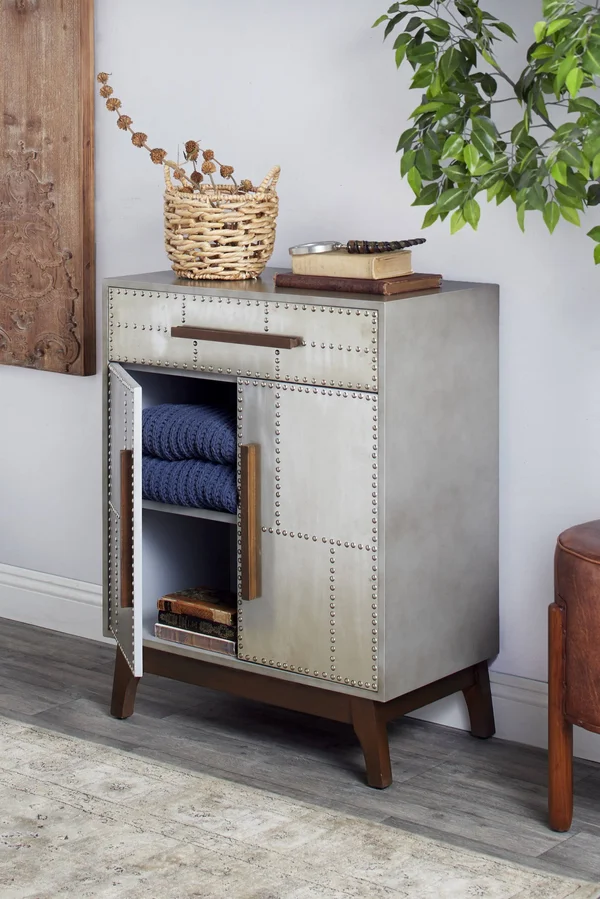 Litton Lane Grey Wood Industrial Cabinet