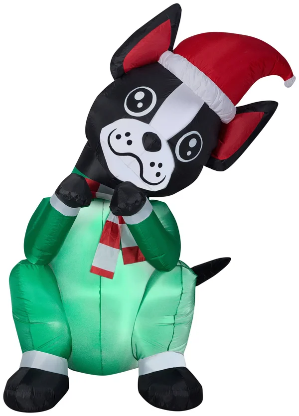 6& Animated Airblown Begging Dog Boston Terrier Christmas Inflatable, 72.05 in x 40.55 in x 63.78 in