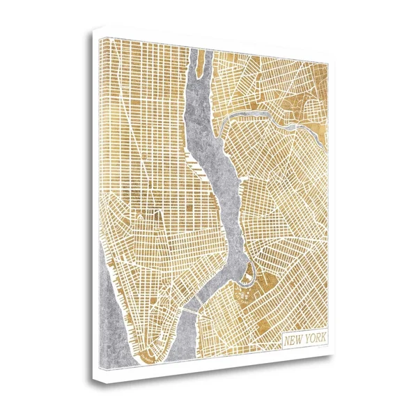 Tangletown Fine Art 18x22 x 18x22 Gilded New York Map Giclee Print on Gallery Wrap Canvas