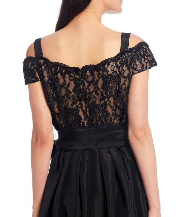 R & M Richards Lace Cold-Shoulder Gown - Black 6