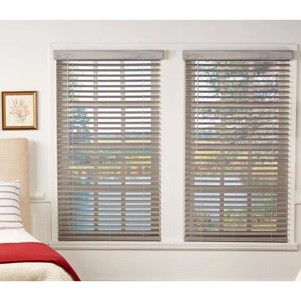 Perfect Lift Window Treatment Driftwood Gray Cordless Room Darkening Faux Wood Blinds 2 in. Slats 38.5 in. W x 48 in. L