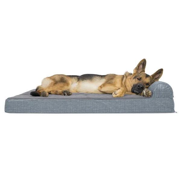 FurHaven Pet Quilted Fleece & Print Suede Chaise Lounge Orthopedic Sofa Dog Bed Titanium Jumbo