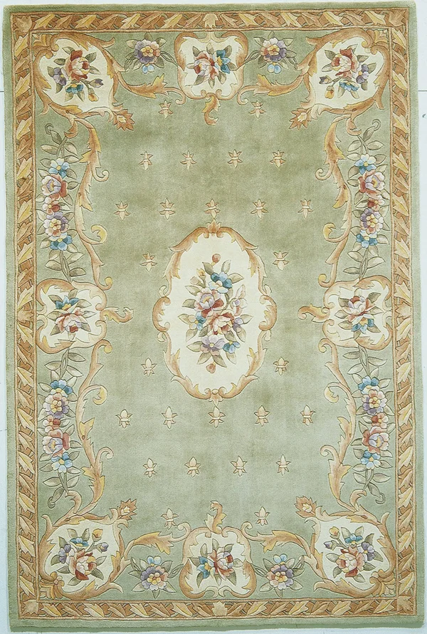 Kas Rugs Ruby 8902 Sage Fleur-de-lis Aubusson Area Rug