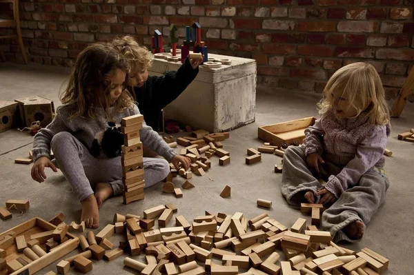 Wooden Story Wooden Building Blocks in A Tray (Natural, 63 Pieces)