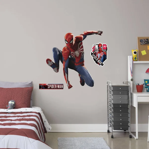 Spider-Man: Gameverse Leap - Officially Licensed Removable Wall Decal Life-Size Character + 8 Wall Decals (51x22W x 53x22H) by F
