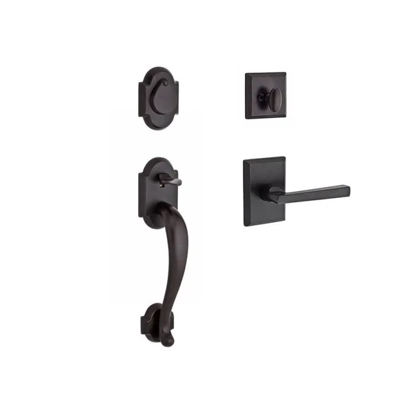 Baldwin SC.ADIXTAP.L.RSR.481 Single Cylinder Adirondack Handleset Left Hand Taper Lever & Rustic Square Rose Dark Bronze