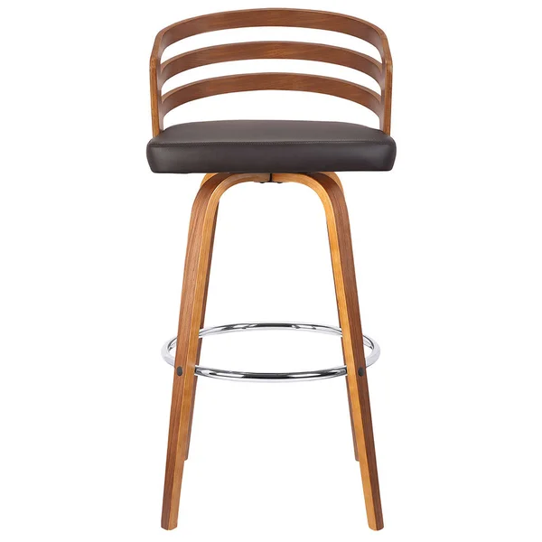 30x22 Jayden Mid-Century Swivel Bar Height Barstool in Brown Faux Leather with Walnut Veneer - Armen Living