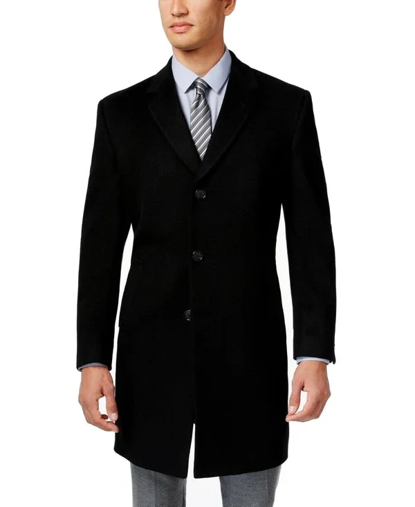 Kenneth Cole Reaction Raburn Wool-Blend Over Coat Slim-Fit 36S Black