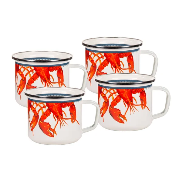Golden Rabbit Enamelware - Set of 4 - Crab House Pattern - Grande Mugs