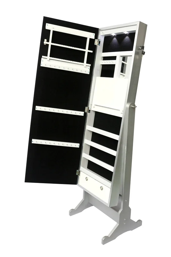 Chic Home Glitzy Classic Silver Crystal-Bordered Rectangular Jewelry Armoire Cheval Full-Length Mirror