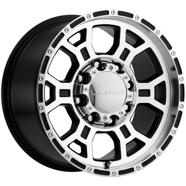 Vision 372 Raptor 16x8 8x165.1/8x6.5 inch -6mm Black/Machined Wheel Rim