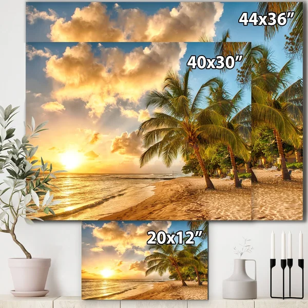 Designart &Gorgeous Beach of Island Barbados & Modern Seascape Canvas Artwork, Size: 46 inch x 36 inch