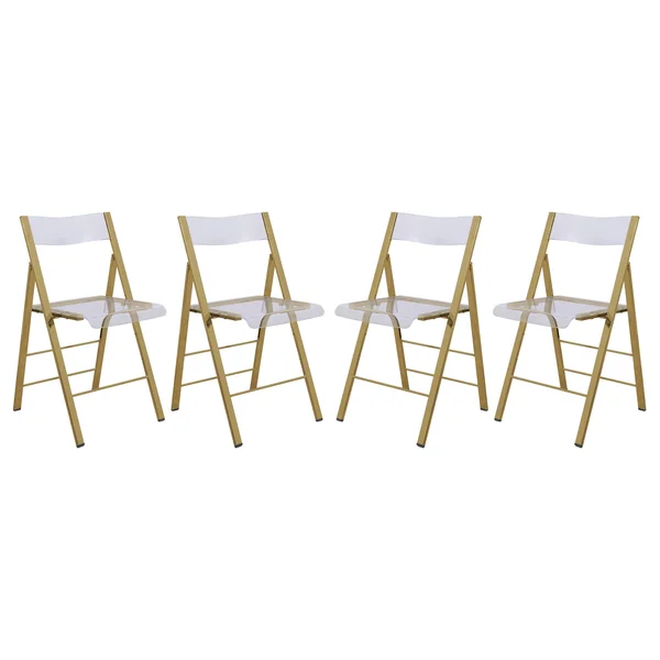 LeisureMod Menno Clear Gold Chrome Frame Folding Dining Chair Set of 4