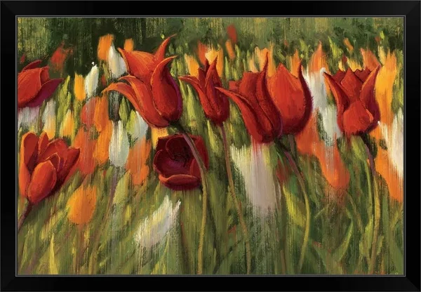 Tipsy Tulips - Black Framed Wall Art, 36x24, Great Big Canvas