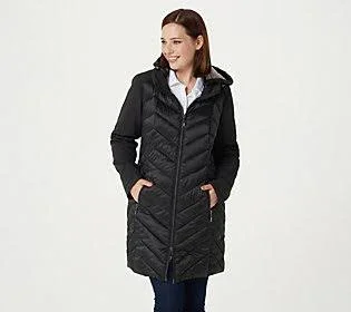Nuage Chevron Quilted Puffer Coat w/ Removable Hood, Size XX-Small, Black
