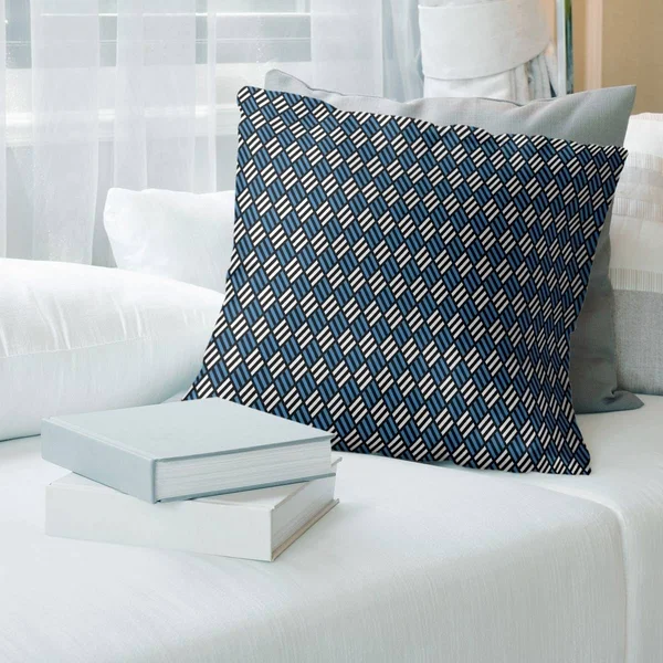 Porch & den Fallatin Classic Stripe Diamonds Throw Pillow - 16 x 16 - Blue - Polyester