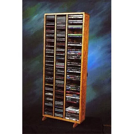 Wood Shed 312-4 CD-DVD Solid Oak Tower for CDs and Dvds - Individual Locking Slots, Size: x 53 H