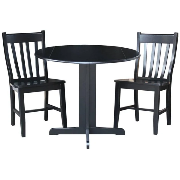 International Concepts 36x22 Dual Drop Leaf Table with 2 San Remo Chairs - Black