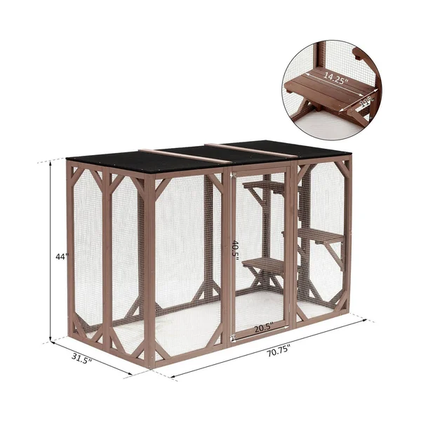 Pawhut Large Wooden Outdoor Cat Enclosure Cage with 3 Platforms