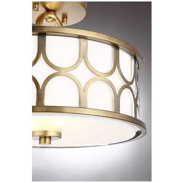 Meridian M60015NB Semi Flush - White Fabric Shade with Natural Brass