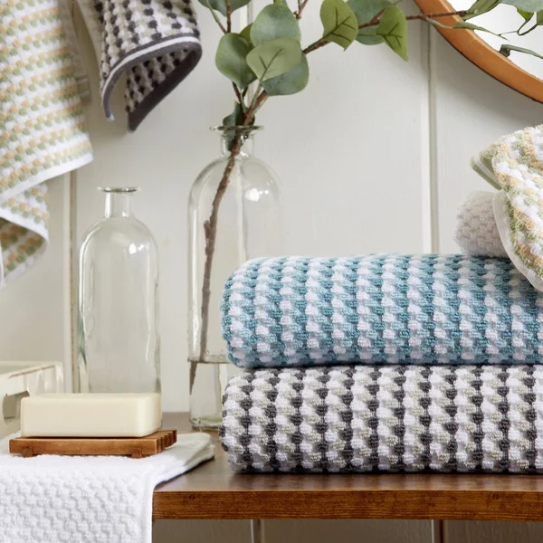 Great Bay Home 100% Cotton Multi-Striped 6 Piece Towel Set Light Blue, Dark Blue
