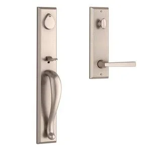 Baldwin EELONXTAPSBE492 Reserve Longview Single Cylinder Handleset with Taper Lever and Square Bevel Escutcheon White Bronze