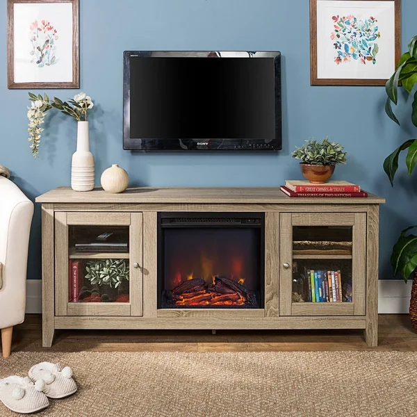 58-inch Driftwood 2-Door Fireplace TV Stand Console