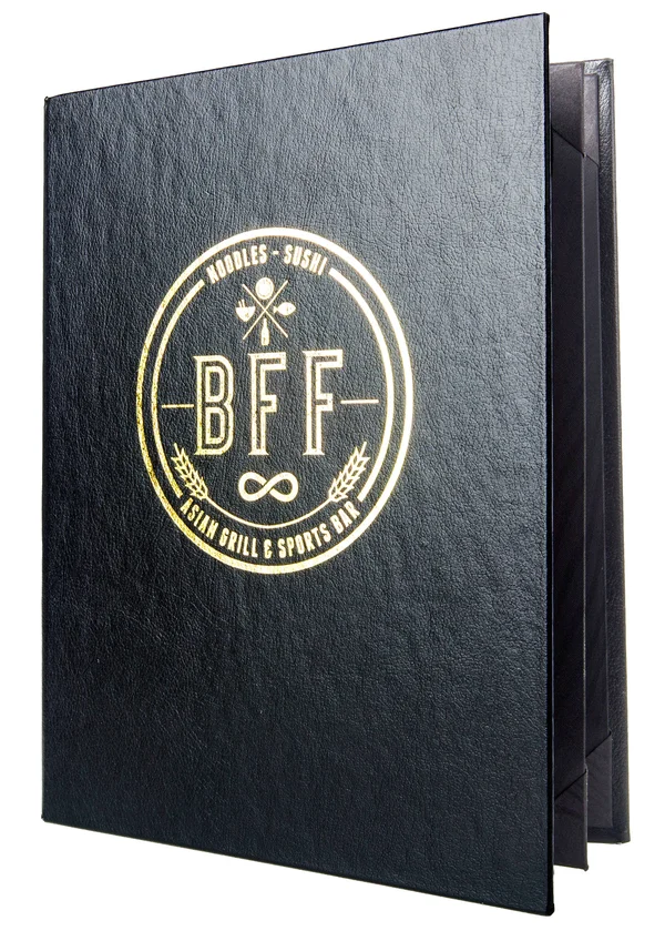 (Min 25) 6 View Book Style Premium Plus Bonded Leather Casebound Menu - 5½ x 8½, Black