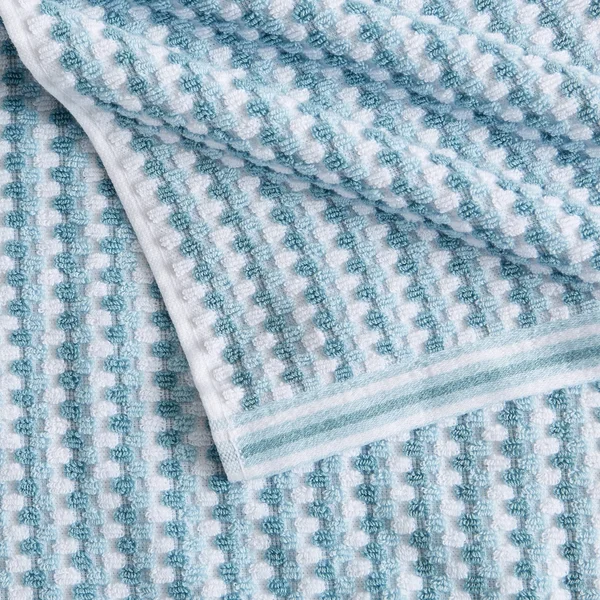 Great Bay Home 100% Cotton Multi-Striped 6 Piece Towel Set Light Blue, Dark Blue