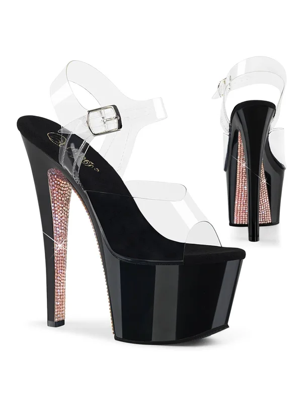 Pleaser Sky-308crs - 7x22 Heel, 2 3/4x22 - Clear/Black/Champagne 6