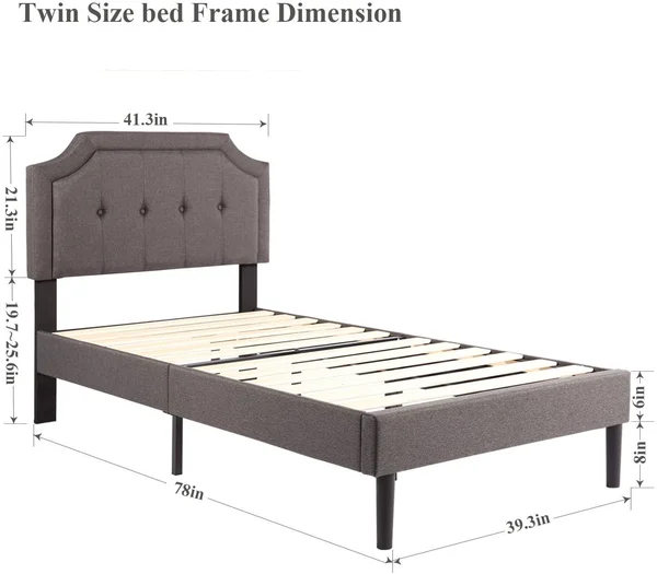Premium Upholstered Platform Bed Diamond Stitched Panel Headboard - Twin