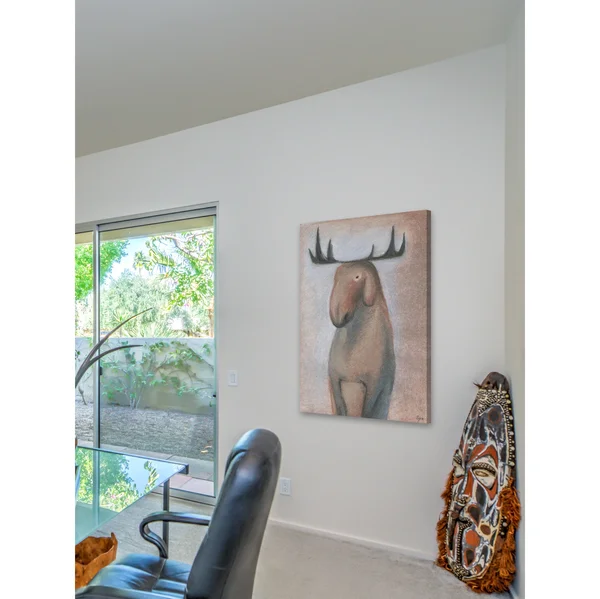 Marmont Hill 'Happy Moose' Painting Print on Wrapped Canvas - Brown