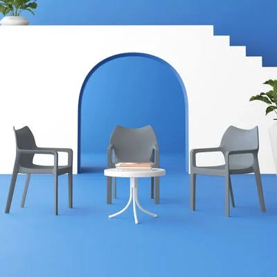 Adrian Stacking Patio Dining Armchair Hashtag Home Color: Dark Grey